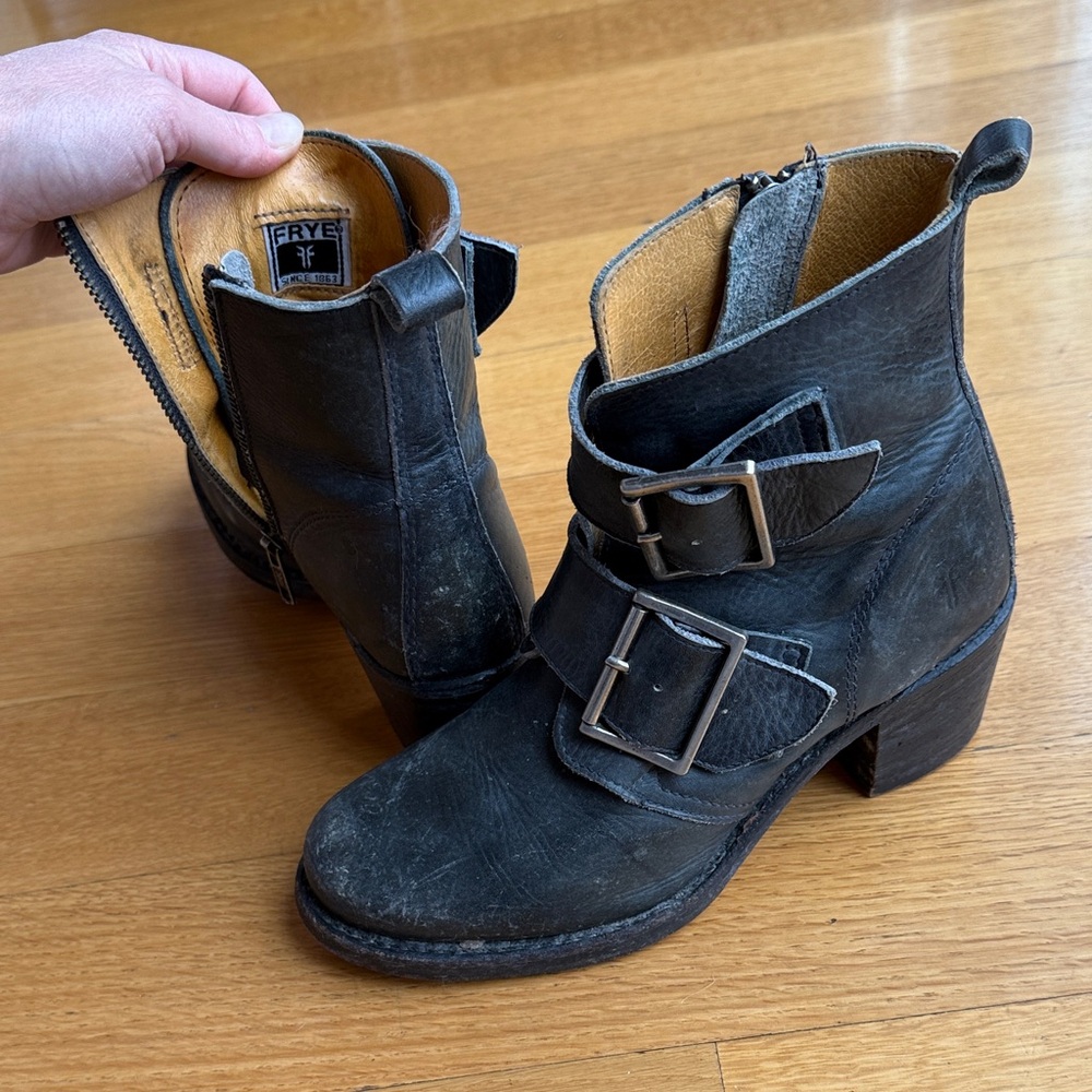 Frye Women's Dark Leather Buckle Ankle Boots